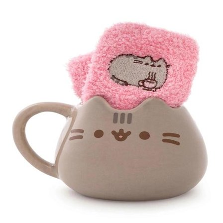 Pusheen Dame Krus og Sokk Gaveeske Brun 3D Ansikt -