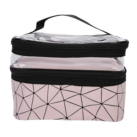 Multifunktionel kosmetikpung, dobbelt lag, bærbar makeuptaske, toiletartikler opbevaringsarrangør, pink