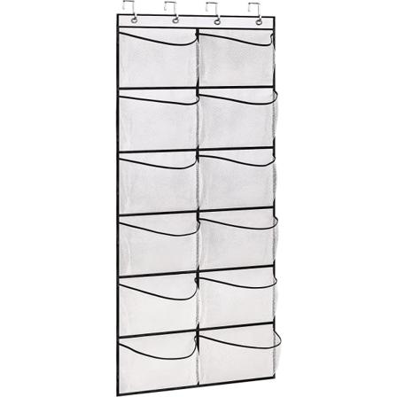 Skohållarställ för över dörren, 12 mesh fickor baktill på organizer, hängare bakom dörren, halkfria hållare, skor, sneakers och hemtillbehör