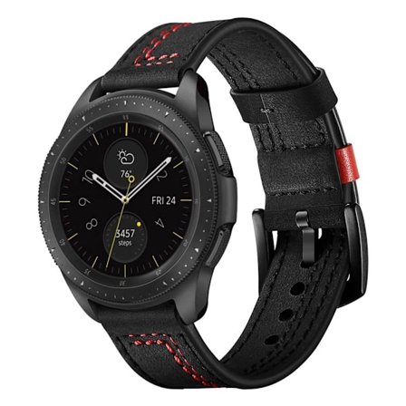 Huawei Watch GT / Samsung Galaxy Watch 46mm klockarmband i äkta läder med stygnstruktur - Svart