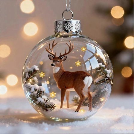 2026 Wildlife Wonders Collection Kristallglas Ornament, Livlig 3D Dyre Juledekoration, Klare Plast Julekugler, Highland, AT