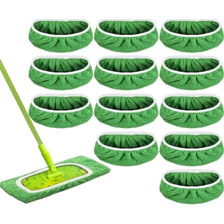 ING 12 kpl uudelleenkäytettäviä korallifleece-moppimattoja, 25 x 11,5 cm, pestäviä mikrokuitumoppimattoja, jotka soveltuvat sekä märkään että kuivaan 