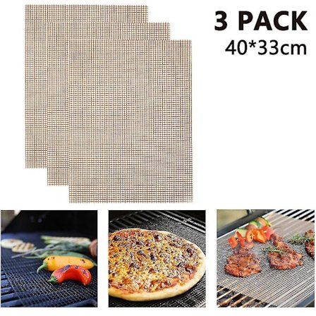 3 stk. BBQ Grill Mesh Mat Ikke-klæbende Grillplader