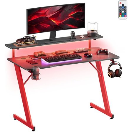 Spillbord med LED-belysning 120x55x90,5cm - Rød/Svart