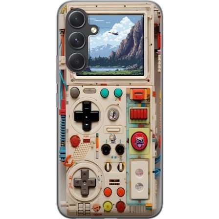 Kompatibelt Mobilskal till Samsung Samsung Galaxy S24+ Retro spelskonsol design med pixlig grafik och bergslandskap, nostalgisk spel-estetik med futur