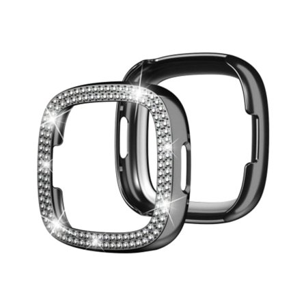 För Fitbit Versa 4 / Sense 2 Double-Row Diamond galvanisering PC Watch Case
