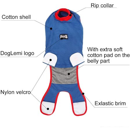 Återhämtningsdräkt för hund - Ren bomull E-krage alternativ hundkon för att skydda sår efter operation - Förhindra slickning, bitning och annan 