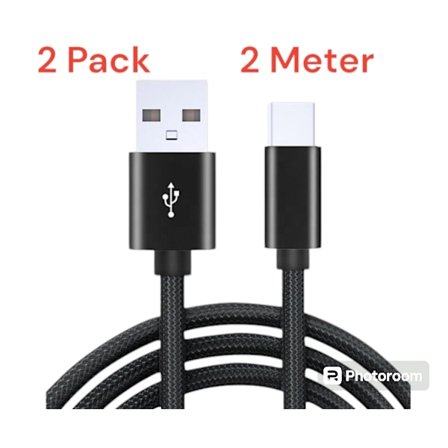 2-PACK Snabbladdning 2M USB-C kabel /laddare / laddsladd
