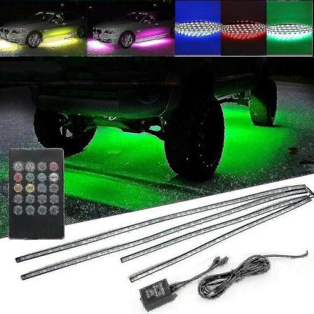 4 stk 8-farget RGB LED-stripe under bil underlys underkroppssystem Neon lyssett