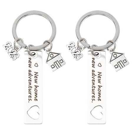 2 st Nyckelhållare Plånbok Nya Lägenhetsgåvor Nyckelring Nyckelring Vårt Första Hem Nytt Hus Present Silver 8x5cm