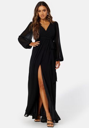 Goddiva Long Sleeve Chiffon Dress Black Klær