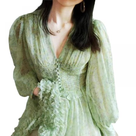 Chiffon Elegant Mini Short Swing Skater Dresses (Grön L)