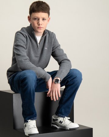 GANT CASUAL COTTON HALF ZIP Grå Genser Gutt - Kids Brand Store