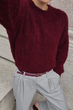 Premium Selection Knitted Alpaca Blend Oversized Sweater - Premium kvalitet - Burgundy - M (EU 38-40)