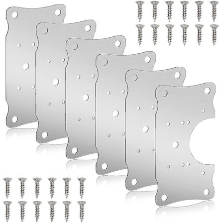 6 stk. Beslagplader til reparation af hængsler med huller og skruer i rustfrit stål Beslagplade til reparation af skabe, træmøbler ([HK])