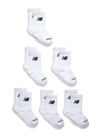 New Balance Youth Daily Essentials Cushion Crew Socks 6 Pack - White - 23-28