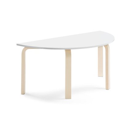 Table ELTON semi-circular, 1200x600x530 mm, white laminate, birch