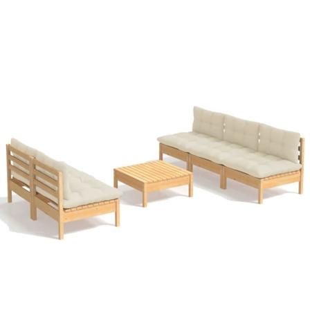 Vidaxl Loungegrupp Med Gräddvita Dynor 6 Delar Massiv Furu Creme
