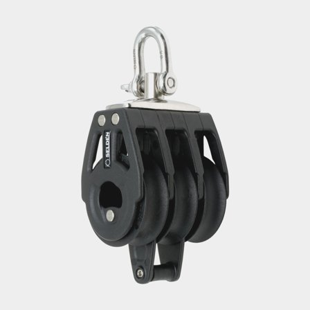 Bloco triplo com manilha Seldén BBB 40, giratório, com rolamento, com mordedor, para cabos Ø6 - 10 mm