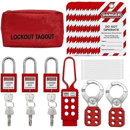 Lockout tag kit, nylon buntband, säkerhetshänglås med nummer, grupplåsningsbygel, universal kit