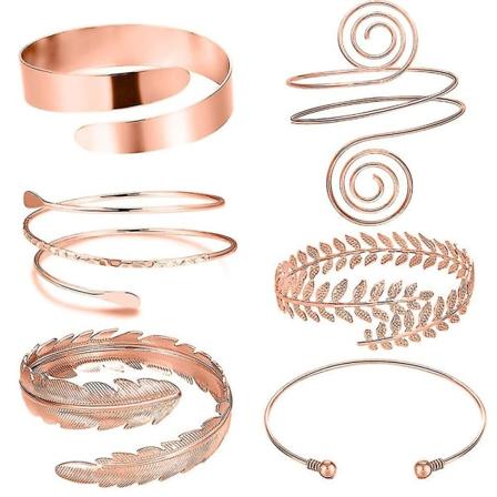 6 stk. Arm Mansjetter, Øvre Arm Mansjett Armbånd, Damer Sølv Gull Justerbar Armbåndsett Rose Gull rose gold