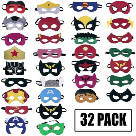 Superhelt masker festartikler for barn (32 pakker) filt og elastisk