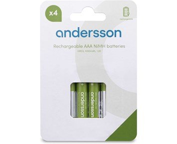 Andersson-HR03 AAA NiMH 1000mAh 4-pcs-4-pak AAA oppladbare batterier 1,2 V 1000 mAh-Power-Oppladbare batterier