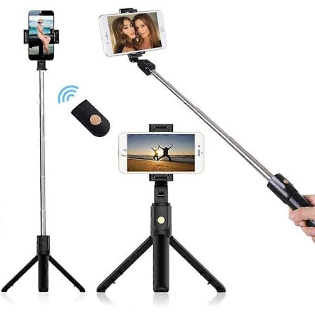 Telefon Selfie Stick Stativ Infällbar med Fjärrkontroll - Svart