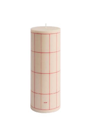 HAY Column Candle Large Off-white with red grid check Ljus Flerfärgad