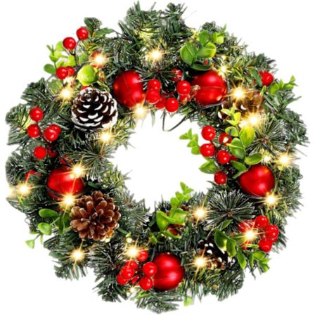 Julekrans, juledekorationskrans 40 cm med LED-lys