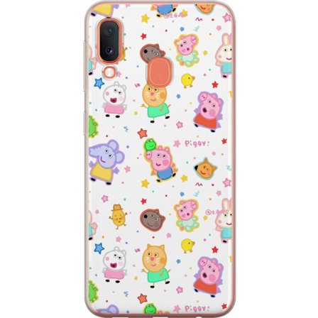 Kompatibel Mobilcover til Samsung Galaxy A20e Farverige tegneserie dyrekarakterer i en legende stil med stjerner og prikker på en lys baggrund