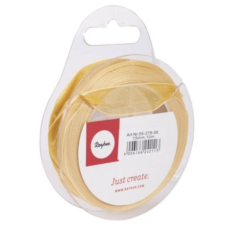 Organza band, 15 mm, rulle 10 m, guld