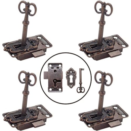 Antikke låser og nøkler i klassisk vintage stil, dekorative møbellåser for postkasser, skap, skap og verktøykasser (rød bronse)