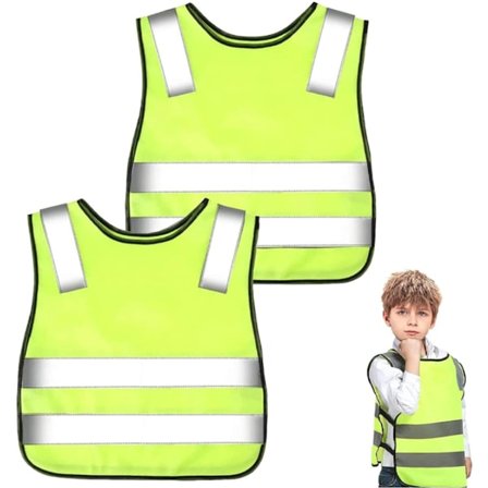 Sikkerhetsvest for barn - 2-pakning - Fluorescerende barnevest - Reflekterende sikkerhetsvest - Gul