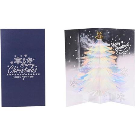 Julekort, 3d pop-up juletre gratulasjonskort, laserkuttet kort med konvolutt Morsomme julekort nyttårsgave Blue 1pcs