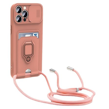 Mobilskal Kompatibelt med iPhone 17 Halsband Snodd Silikonskal, med Kameraskydd Slider, Vridbart Ställ med Kortfack Halsband