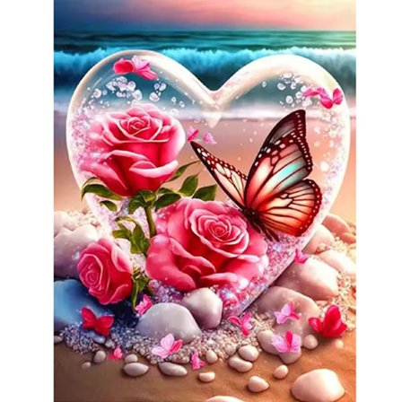 Sommerfugl Diamant Mosaik Rose Fuld Rund Diamant Maleri Kysthjerte Håndværk