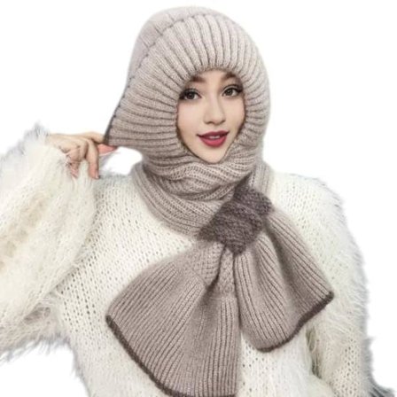 Vinterlue og skjerf med hansker for damer, sett for jenter, søt lodden varm lue i ull med hette