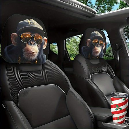 2 stk. Hip-Hop Briller Ape Trykk Bil Hodestøtte Trekk, Universal Passform Stilige Setebeskyttere for Lange Bilturer & Urb Pendling – Vaskbar Lett Å...