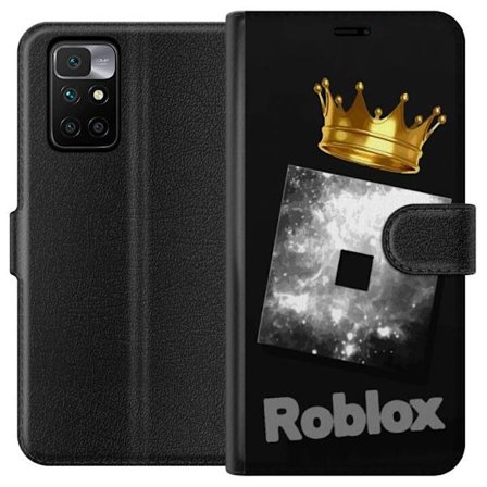 Kompatibel Tegnebogsetui til Xiaomi Xiaomi Redmi 10 Minimalistisk sort og sølvfarvet Roblox-symbol med gylden krone og luksuriøs gamer-æstetik på