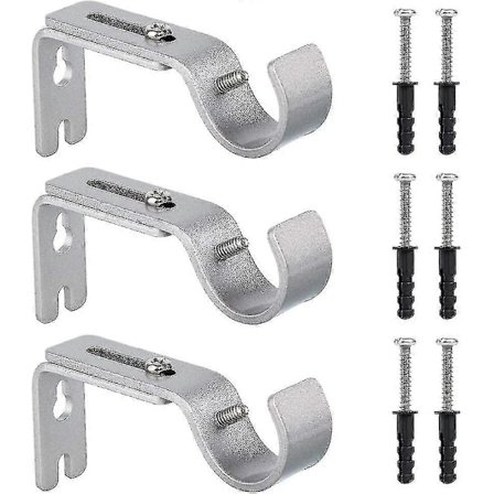 Gardinstangsbeslag, 3 stk. Justerbar gardinholder Gardinstangsbeslag med skruer og fastgørelse - sølv