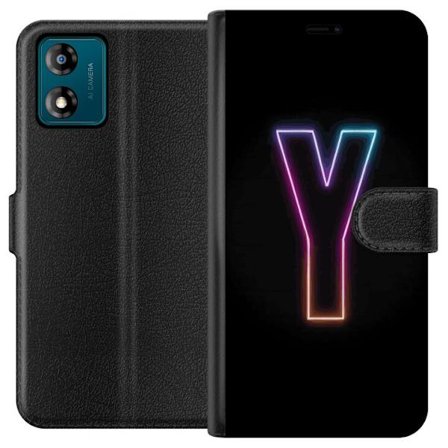 Kompatibelt Lommeboketui til Motorola Motorola Moto E13 Minimalistisk neonbokstav Y i fargeskiftende lys mot svart bakgrunn