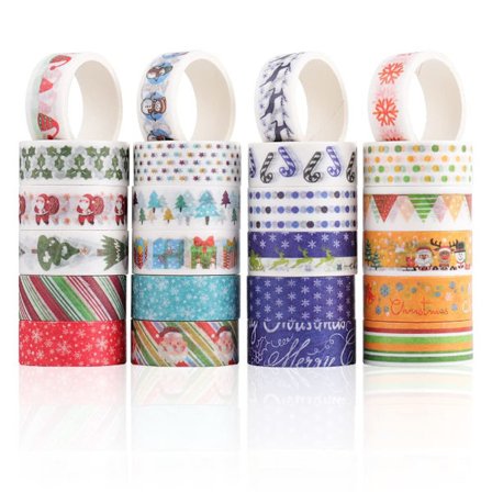 Jule-washitaper, 24 ruller dekorativ maskeringstape julepynt til håndverk, gaver, utklippsbøker, assorterte juledesign