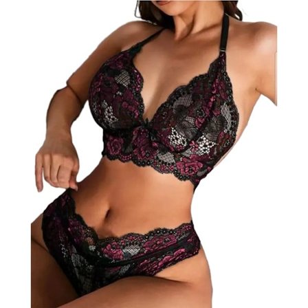 Sexy Lingeri Sæt til Kvinder - 2 Dele Blonder Bh og Trusser