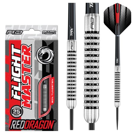 Red Dragon Darts Flightmasters Fury 2 Steel Tip Darts 23g/25g - Pro Tungsten Darts,Silver/Black/Red,Ringed Barrels,Hardcore Flights,Best Darts