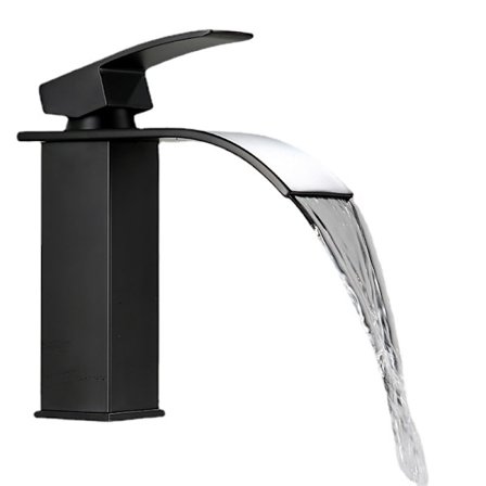 1 stk. Svart fossefall baderomsvask kran Enkelt håndtak firkantet flaggermus