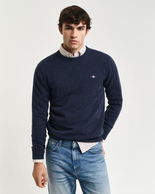 GANT - Lammeullsgenser med rund hals til herre dark navy melange