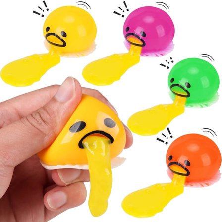 4-pack Kräkande Äggula Stressbollar (4 färger), Gul, Grön, Rosa, Orange