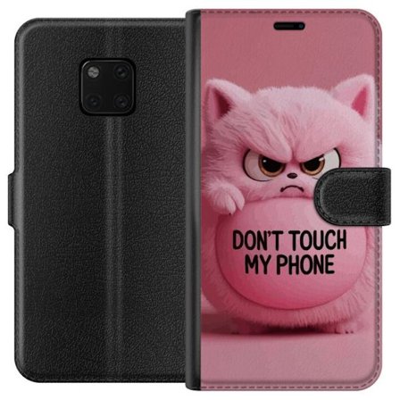 Kompatibelt Plånboksfodral till Huawei Huawei Mate 20 Pro Arg rosa fluffig katt med texten "Don't Touch My Phone", ett humoristiskt skyddsmotiv som p