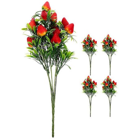 5 stk. Kunstig Jordbærstilk Falsk Frugt Gren Imitation Jordbær Bundt Arrangement til Hjemmet